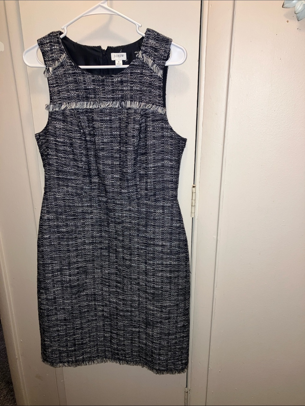 J. Crew Navy & Gray & White Tweed Sleeveless Midi Sheath Dress 8